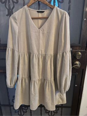 SHEIN Cream Textured V-Neck Tunic